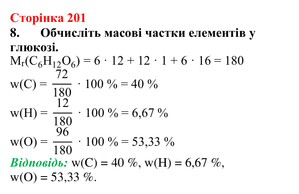 Відповідь до завдання 8 (с. 201) з хімії для 9 класу (Мідак, 2026): Вуглеводи: моносахариди