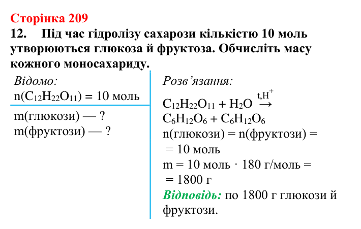 Сторінка 209, завдання 12 Відповідь до завдання 12 (с. 209) з хімії для 9 класу (Мідак, 2026): Вуглеводи: дисахариди, полісахариди