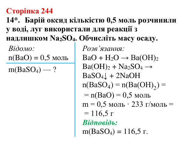 Сторінка 244, завдання 14 Відповідь до завдання 14 (с. 244) з хімії для 9 класу (Мідак, 2026): Взаємозв’язки між класами неорганічних сполук