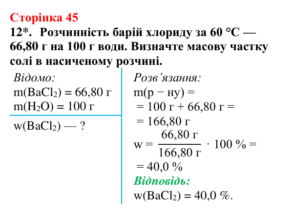 Відповідь до завдання 12 (с. 45) з хімії для 9 класу (Мідак, 2026): Розчинність речовин
