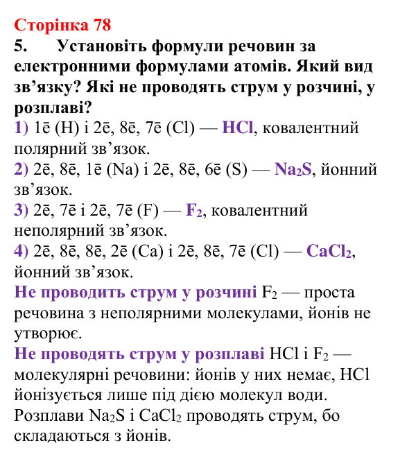 Відповідь до завдання 5 (с. 78) з хімії для 9 класу (Мідак, 2026): Електроліти та неелектроліти. Електролітична дисоціація