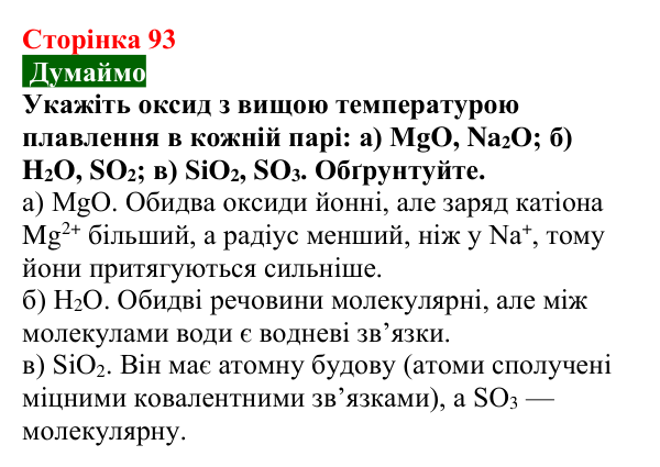 Відповідь до завдання «Думаймо» (с. 93) з хімії для 9 класу (Попель, 2026): Оксиди