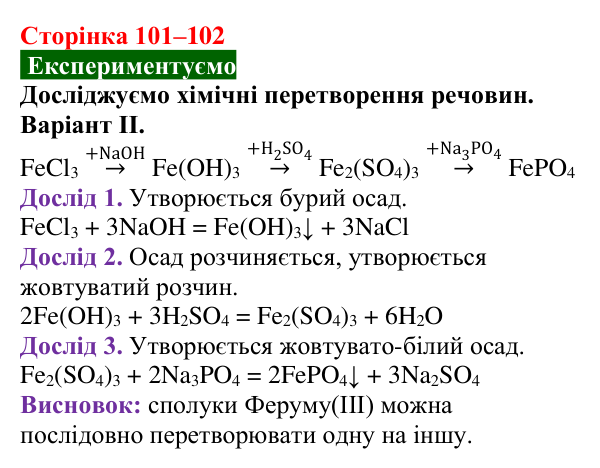 Сторінка 101–102, дослід (2) Відповідь до досліду (с. 101–102) з хімії для 9 класу (Попель, 2026): Хімічні перетворення неорганічних речовин