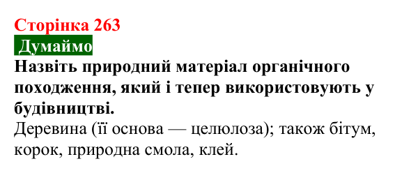 Сторінка 263, думаймо (2) Відповідь до завдання «Думаймо» (с. 263) з хімії для 9 класу (Попель, 2026): Природні та синтетичні органічні сполуки