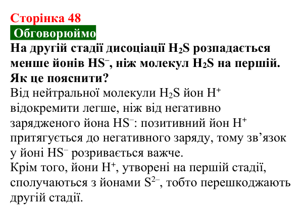 Сторінка 48, обговорюймо Відповідь до завдання «Обговорюймо» (с. 48) з хімії для 9 класу (Попель, 2026): Йони у водних розчинах кислот
