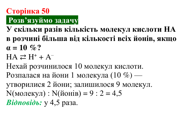 Відповідь до задачі (с. 50) з хімії для 9 класу (Попель, 2026): Йони у водних розчинах кислот