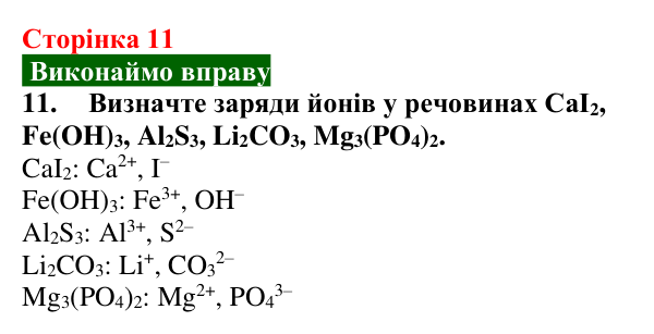 Відповідь до завдання 11 (с. 11) з хімії для 9 класу (Попель, 2026): Атоми. Молекули. Йони