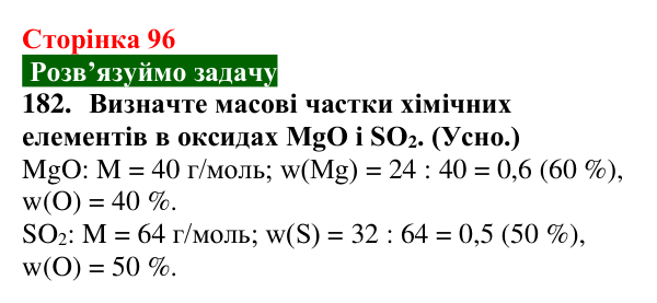 Відповідь до завдання 182 (с. 96) з хімії для 9 класу (Попель, 2026): Оксиди
