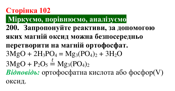 Відповідь до завдання 200 (с. 102) з хімії для 9 класу (Попель, 2026): Хімічні перетворення неорганічних речовин