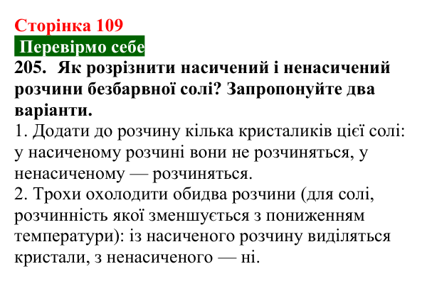 Відповідь до завдання 205 (с. 109) з хімії для 9 класу (Попель, 2026): Розчинність речовин у воді