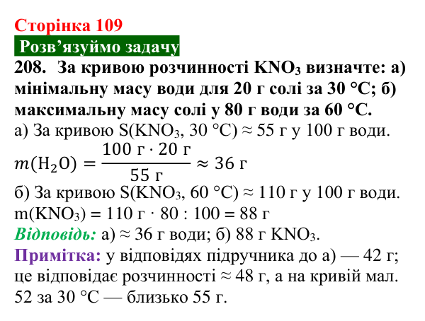 Сторінка 109, завдання 208 Відповідь до завдання 208 (с. 109) з хімії для 9 класу (Попель, 2026): Розчинність речовин у воді