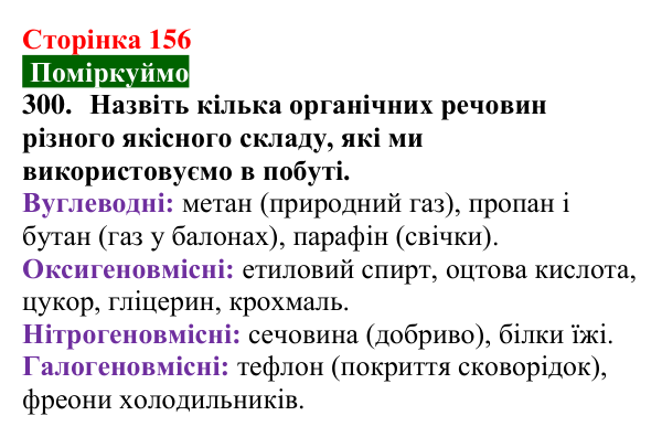 Відповідь до завдання 300 (с. 156) з хімії для 9 класу (Попель, 2026): Класифікація органічних речовин
