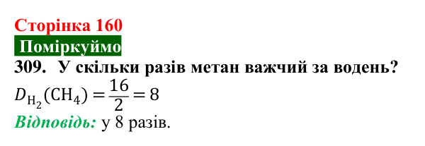 Сторінка 160, завдання 309 Відповідь до завдання 309 (с. 160) з хімії для 9 класу (Попель, 2026): Вуглеводні. Метан