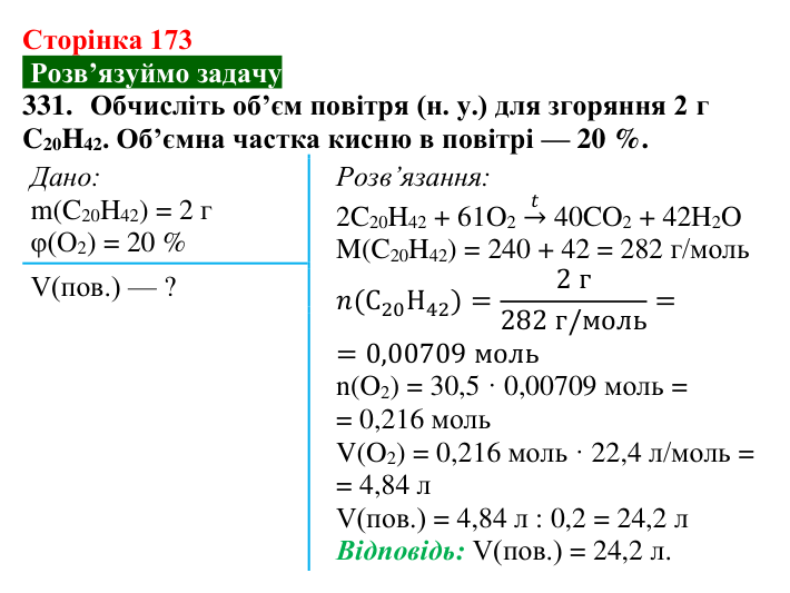 Сторінка 173, завдання 331 Відповідь до завдання 331 (с. 173) з хімії для 9 класу (Попель, 2026): Гомологи метану