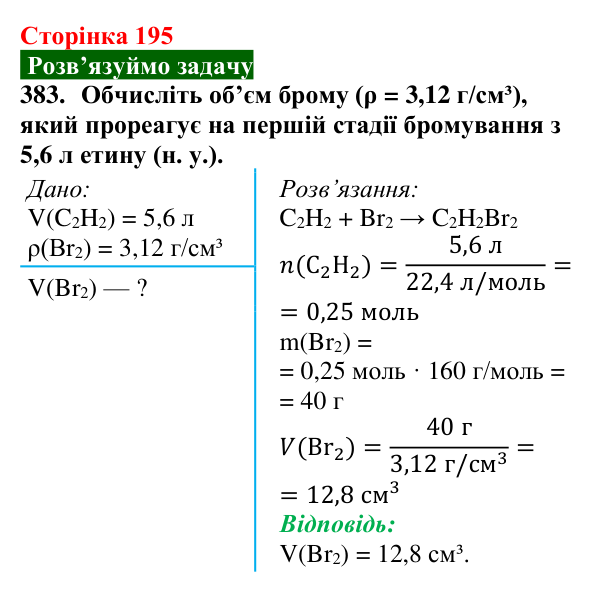 Сторінка 195, завдання 383 Відповідь до завдання 383 (с. 195) з хімії для 9 класу (Попель, 2026): Галогенопохідні вуглеводнів