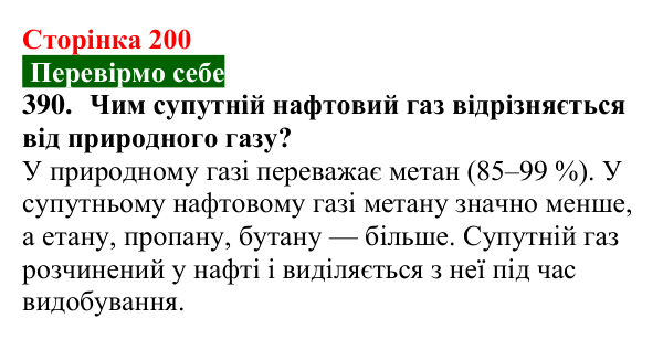 Відповідь до завдання 390 (с. 200) з хімії для 9 класу (Попель, 2026): Природні джерела вуглеводнів