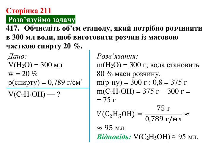 Відповідь до завдання 417 (с. 211) з хімії для 9 класу (Попель, 2026): Оксигеновмісні органічні сполуки. Спирти
