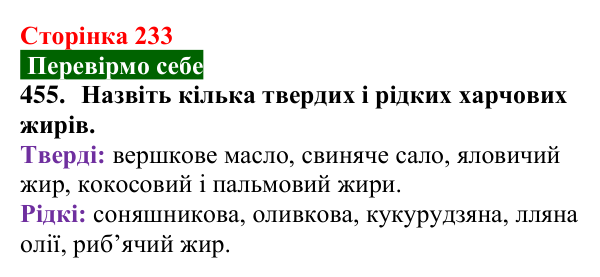 Відповідь до завдання 455 (с. 233) з хімії для 9 класу (Попель, 2026): Жири