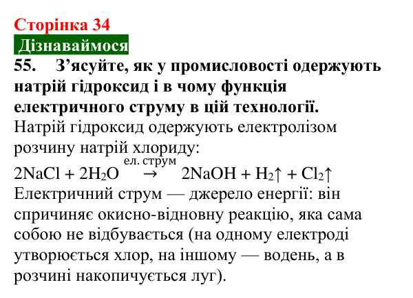 Відповідь до завдання 55 (с. 34) з хімії для 9 класу (Попель, 2026): Луги. Основи