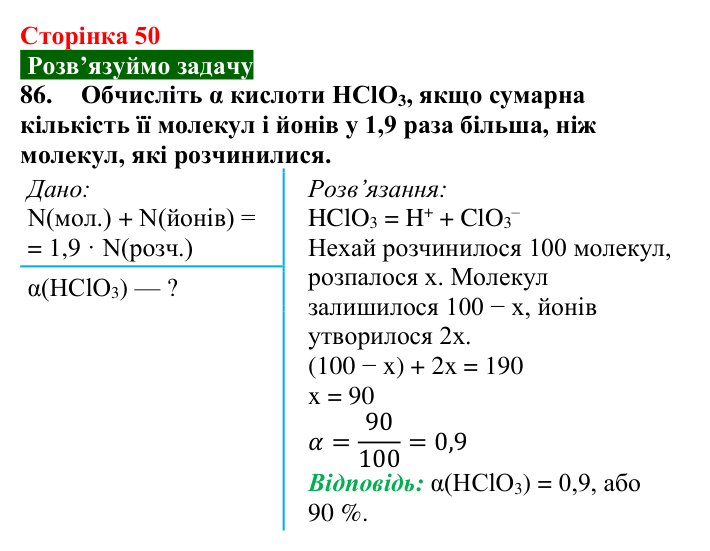 Відповідь до завдання 86 (с. 50) з хімії для 9 класу (Попель, 2026): Йони у водних розчинах кислот