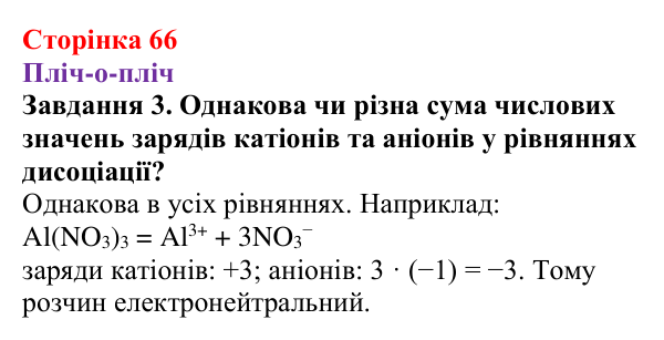 Відповідь до завдання 3 (с. 66) з хімії для 9 класу (Ярошенко, 2026): Поняття про кислоти, основи, солі з позиції теорії...