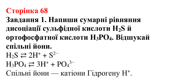 Відповідь до завдання 1 (с. 68) з хімії для 9 класу (Ярошенко, 2026): Поняття про кислоти, основи, солі з позиції теорії...