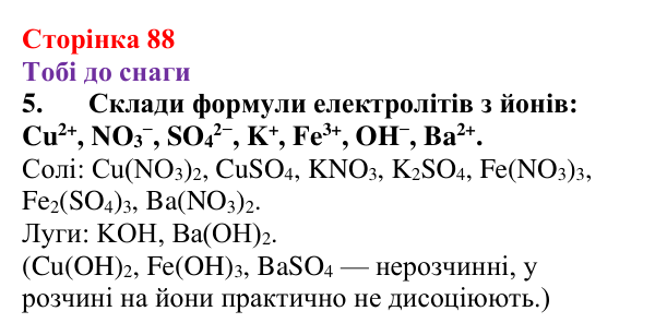 Відповідь до завдання 5 (с. 88) з хімії для 9 класу (Ярошенко, 2026): Йонні реакції в розчинах