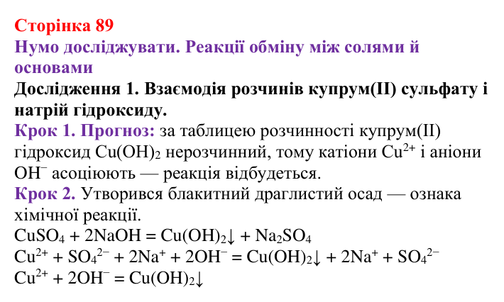 Відповідь до дослідження 1 (с. 89) з хімії для 9 класу (Ярошенко, 2026): Експериментальне дослідження умов перебігу...