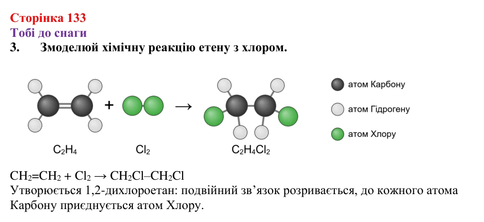 Відповідь до завдання 3 (с. 133) з хімії для 9 класу (Ярошенко, 2026): Етен C₂H₄ й етин C₂H₂ як представники ненасичених...