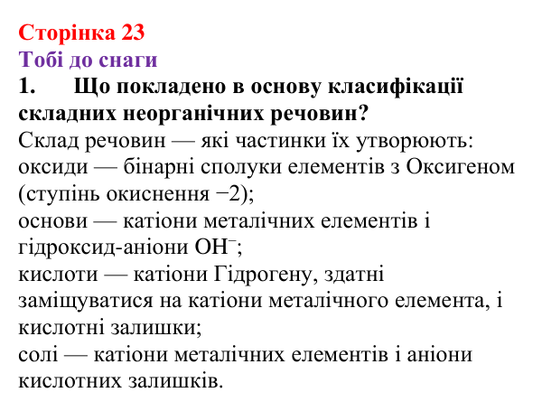 Відповідь до завдання 1 (с. 23) з хімії для 9 класу (Ярошенко, 2026): Вчимося писати і називати формули неорганічних речовин
