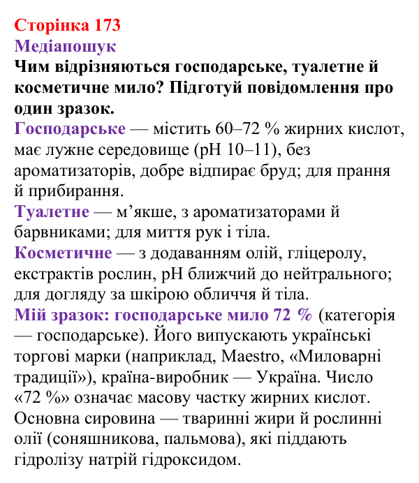 Відповідь до рубрики «Медіапошук» (с. 173) з хімії для 9 класу (Ярошенко, 2026): Жири, їх значення та використання