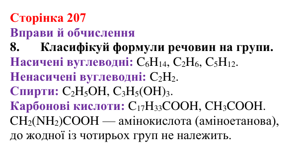 Відповідь до завдання 8 (с. 207) з хімії для 9 класу (Ярошенко, 2026): Діагностування результатів вивчення теми 3