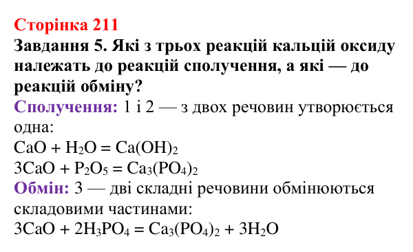 Відповідь до завдання 5 (с. 211) з хімії для 9 класу (Ярошенко, 2026): Різноманітність, класифікація і властивості оксидів