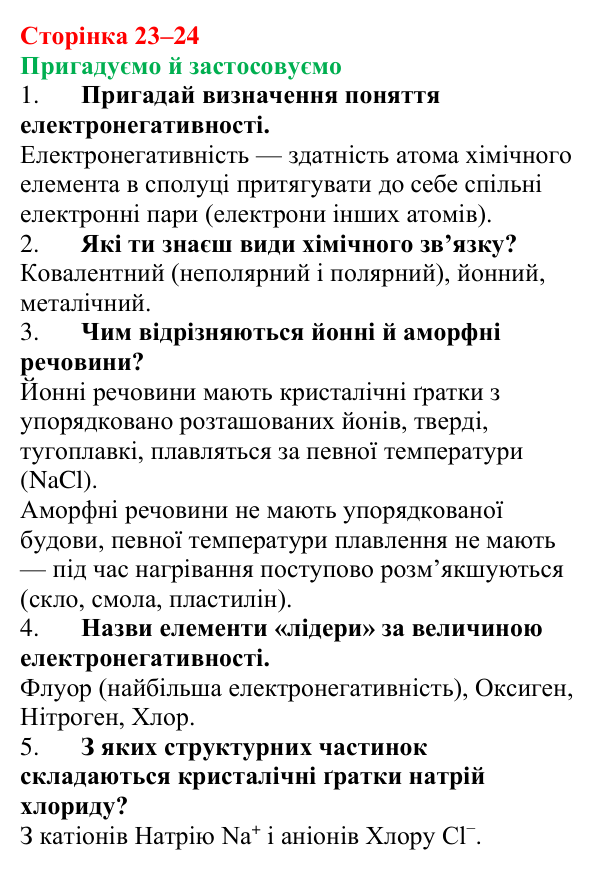 Відповідь до рубрики «Пригадуємо й застосовуємо» (с. 23–24) з хімії для 9 класу (Ярошенко, 2026): З’ясовуємо, чому вода...