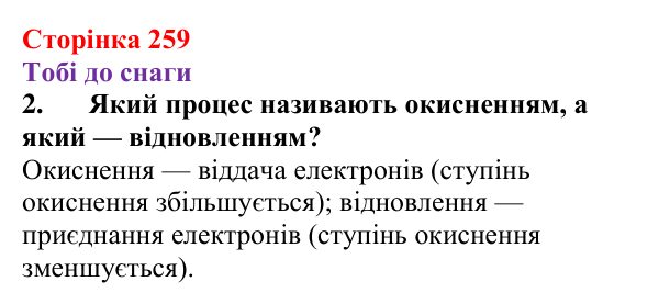 Відповідь до завдання 2 (с. 259) з хімії для 9 класу (Ярошенко, 2026): Класифікація хімічних реакцій за зміною ступеня...