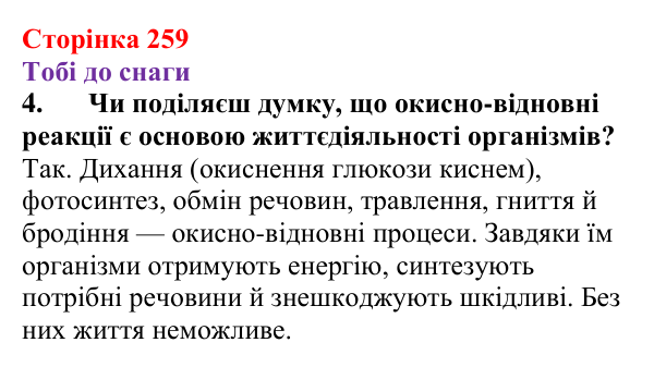 Відповідь до завдання 4 (с. 259) з хімії для 9 класу (Ярошенко, 2026): Класифікація хімічних реакцій за зміною ступеня...