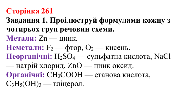 Відповідь до завдання 1 (с. 261) з хімії для 9 класу (Ярошенко, 2026): Узагальнюємо результати пізнання багатоманітності...