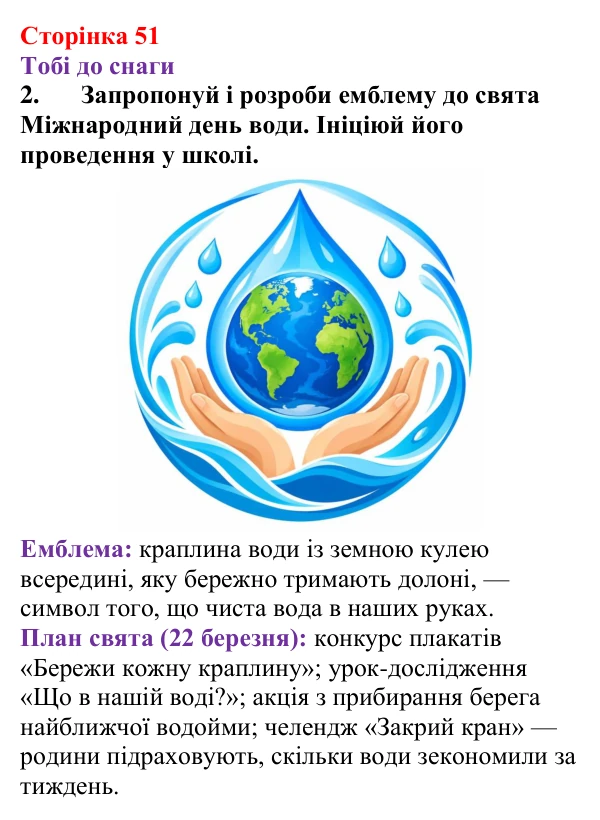Відповідь до завдання 2 (с. 51) з хімії для 9 класу (Ярошенко, 2026): Розчини в природі. Захист водних ресурсів від...