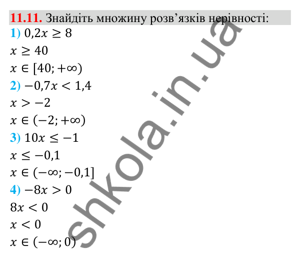 Завдання 11.11 Відповідь до завдання 11.11 (с. 101) з математики для 9 класу (Істер, 2026): Лінійні нерівності з однією змінною