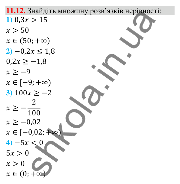 Відповідь до завдання 11.12 (с. 101) з математики для 9 класу (Істер, 2026): Лінійні нерівності з однією змінною