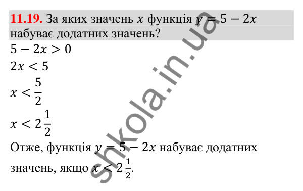 Відповідь до завдання 11.19 (с. 101) з математики для 9 класу (Істер, 2026): Лінійні нерівності з однією змінною