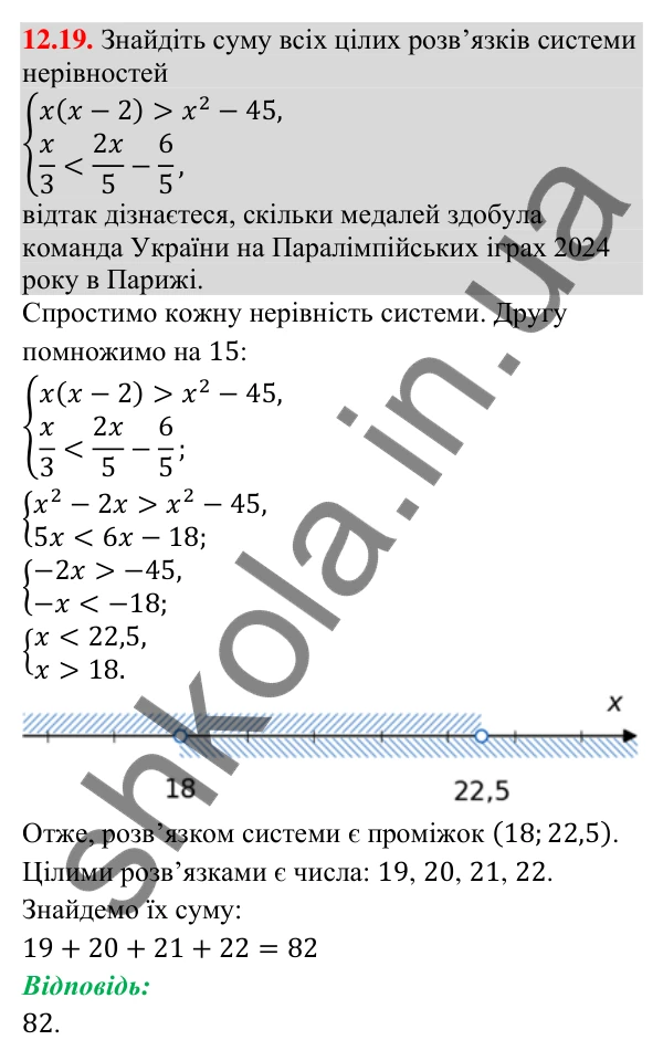 Відповідь до завдання 12.19 (с. 109) з математики для 9 класу (Істер, 2026): Системи лінійних нерівностей
