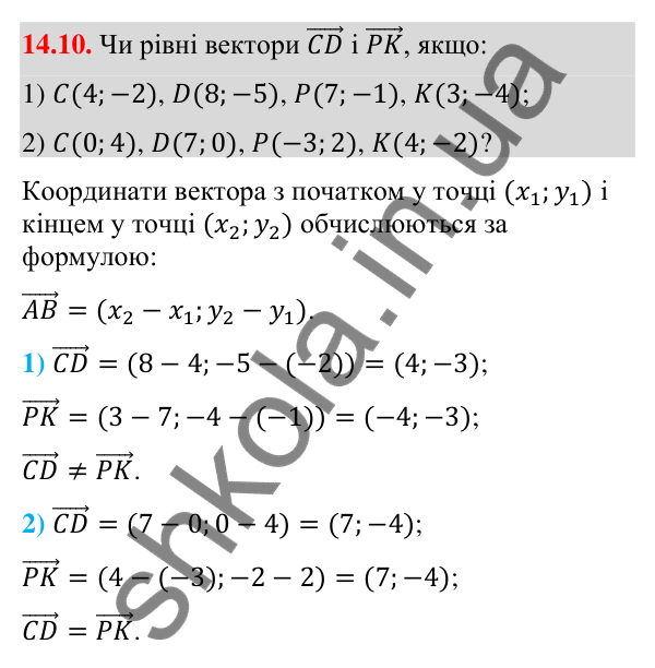 Завдання 14.10 Відповідь до завдання 14.10 (с. 134) з математики для 9 класу (Істер, 2026): Координати вектора