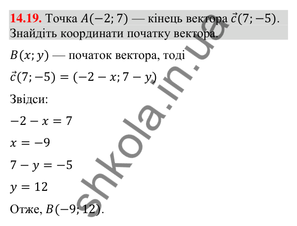 Завдання 14.19 Відповідь до завдання 14.19 (с. 135) з математики для 9 класу (Істер, 2026): Координати вектора