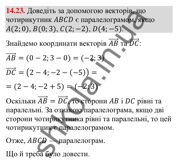 Завдання 14.23 Відповідь до завдання 14.23 (с. 135) з математики для 9 класу (Істер, 2026): Координати вектора