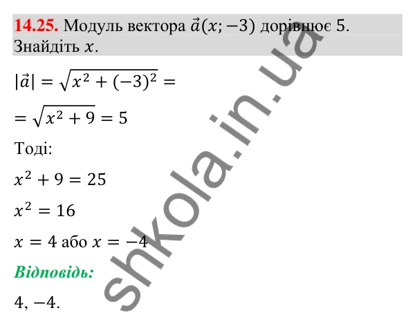 Відповідь до завдання 14.25 (с. 135) з математики для 9 класу (Істер, 2026): Координати вектора