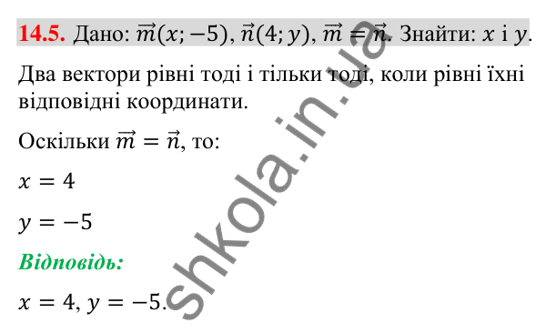Завдання 14.5 Відповідь до завдання 14.5 (с. 134) з математики для 9 класу (Істер, 2026): Координати вектора