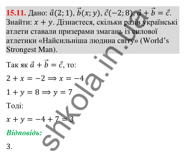 Відповідь до завдання 15.11 (с. 140) з математики для 9 класу (Істер, 2026): Додавання та віднімання векторів