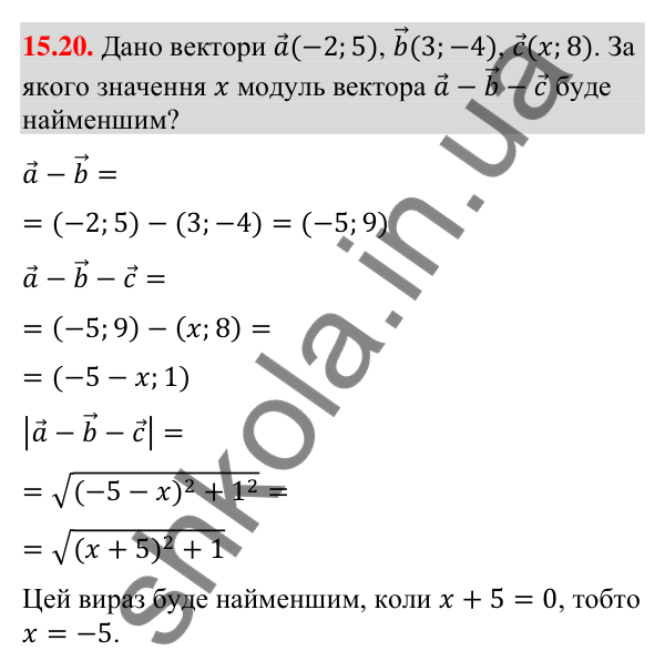 Відповідь до завдання 15.20 (с. 140) з математики для 9 класу (Істер, 2026): Додавання та віднімання векторів
