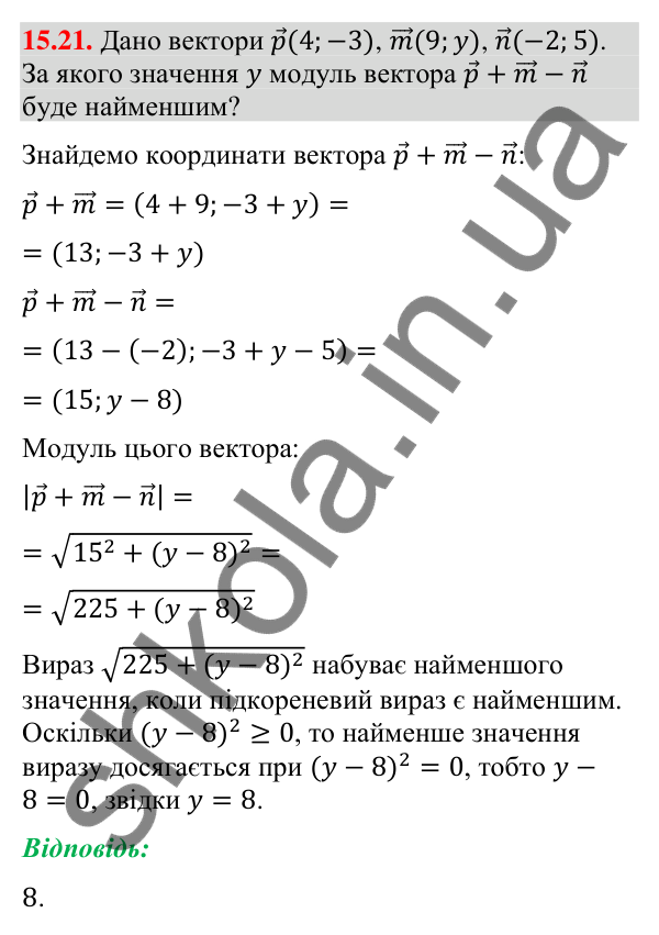 Відповідь до завдання 15.21 (с. 140) з математики для 9 класу (Істер, 2026): Додавання та віднімання векторів